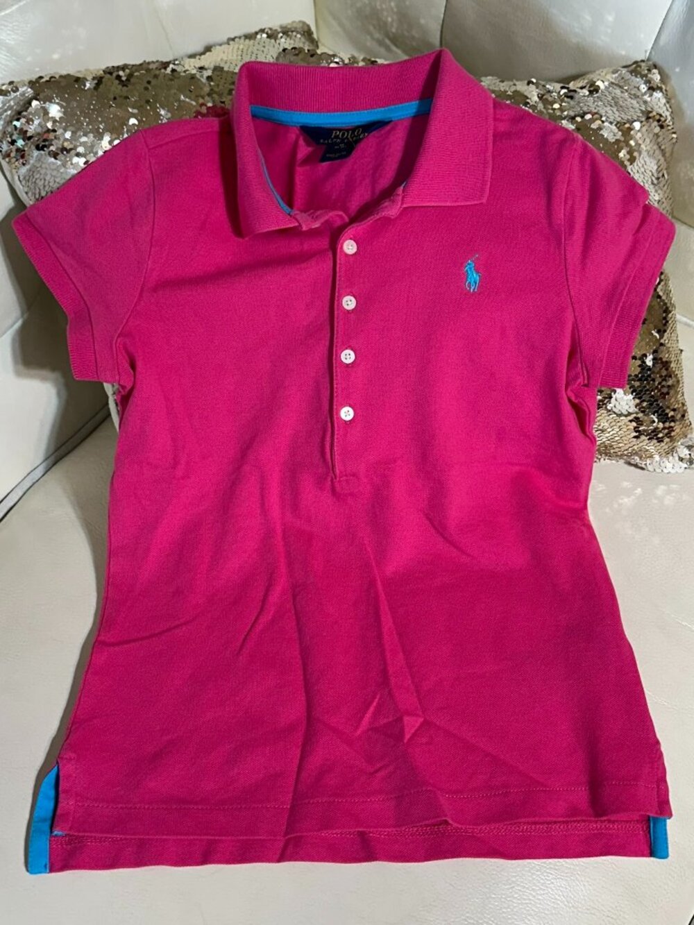 Polo Ralph Lauren Girls Barbiecore Hot Pink Short Sleeve Polo Shirt Size M 8-10